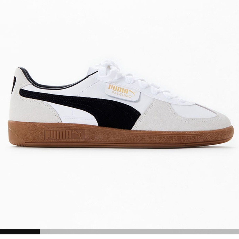 Puma White and Black Sneakers with Tan Sole